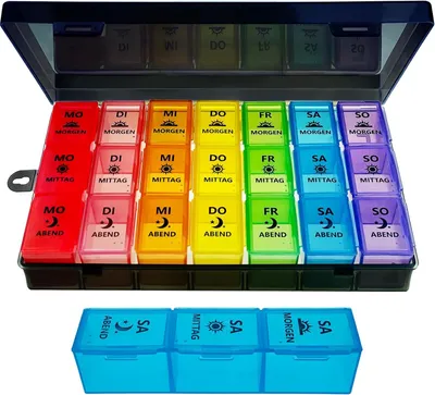Imagen del producto de Caja para pastillas con 7 compartimentos, de gran capacidad, portátil, ideal para vitaminas y medicamentos