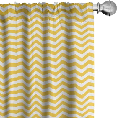 Image de ABAKUHAUS Yellow Chevron Rideaux, voilages, motif moderne estival avec illustration zigzag horizontale, 2 pièces 75 x 225 cm, jaune et blanc