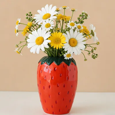 Keramikvase Erdbeer-Design 11x11x15 cm Wohnzimmer-Deko