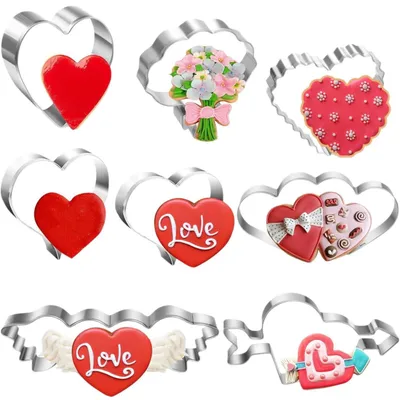 8-teiliges Herz-Ausstechform-Set aus Edelstahl, romantische Designs