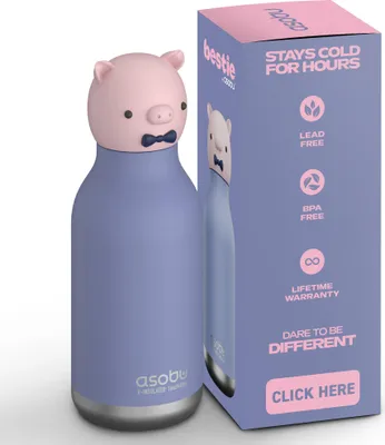 Produktbild von Asobu® Kindertrinkflasche BESTIE mit Strohhalm 460ml - SCHWEIN