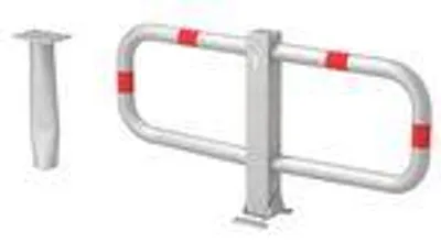 Immagine prodotto di Alberts 770013 Barriera per parcheggi Stoppy I, da inserire nel calcestruzzo, reversibile, zincata a caldo, con anelli rossi, 450 x 950 mm