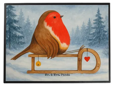 Produktbild von Mr. & Mrs. Panda schreibtischunterlage Rotkehlchen Schlitten Design - Weiß - Geschenk, Schreibunterlage, arbeitsmatte, Vogel, Weihnachten, schreibtischauflagen, tischpad