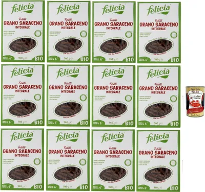Produktbild von Felicia Fusilli di Grano Saraceno Integrale,Pasta mit 100% Buchweizen, Natürlich Glutenfrei,Packung mit 12x 340g + Italian Gourmet Polpa di Pomodoro 400g Dose