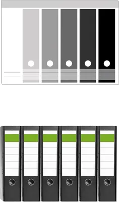 Produktbild von Wallario 6 Stück breite Ordner inkl. Klebeetiketten mit Motive Abstufung von weiß zu schwarz -  Set mit Rückenschildern / Ordnerrücken Stickern