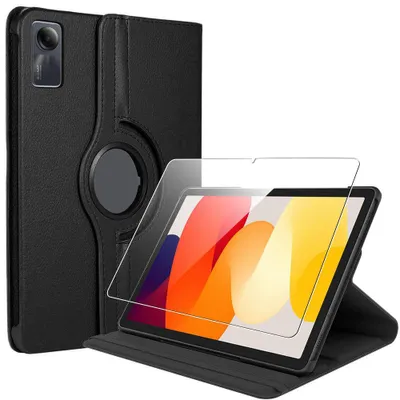 Image de Coque + Verre Trempé pour Xiaomi Redmi Pad SE 11 Pouces, Etui Rotatif 360° Multi-Angle Noir