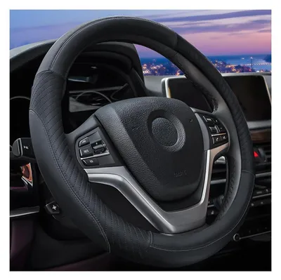Obrázek produktu pro Univerzální potah na volant, 38 cm, pravá kůže, černá barva, prodyšný, sportovní design, protiskluzový