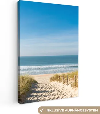 Produktbild von MuchoWow® - Leinwandbilder - Strand - Meer - Düne - Sand - Sommer, Wandbild, Wanddeko Bilder Wohnzimmer, 60x90cm