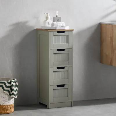 Image de Meuble de salle de bain, armoire avec 4 tiroirs, en bois, gris et chêne