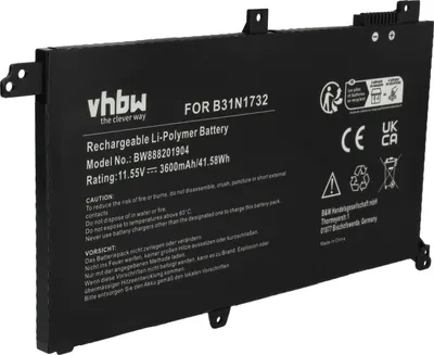 Produktbild von vhbw Akku kompatibel mit Asus VivoBook F571GT, F571LH, A571LI, F571GD, A571GT, A571LH, A571GD, F571LI, FX571GD Notebook (3600 mAh, 11,55 V, Li-Ion)