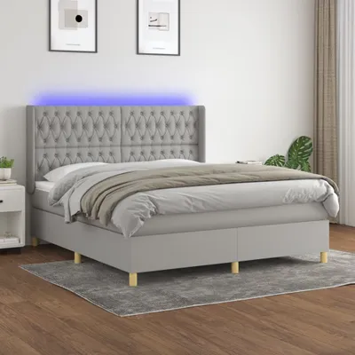 Produktbild von vidaXL Boxspringbett mit Matratze & LED Hellgrau 160x200 cm Stoff - Boxspringbett - Boxspringbetten - Bett - Schlafzimmermöbel