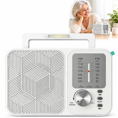 Produktbild von Tragbares FM AM Radio mit Akku, Bluetooth 5.3 Radio mit MP3-Kartenwiedergabe, 4 Zoll Lautsprecher, Teleskopantenne und Leselampe