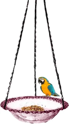 Produktbild von Hängender Vogeltränke, Außen Vogeltränkekom, Runde hängende Vogelfuttertasse mit Kette, Metallischer Vogeltränkestand, Dekorativer Vogeltränke für Balkon und Garten.