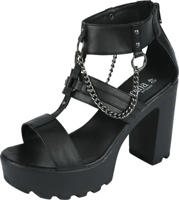 Produktbild von Gothicana by EMP Damen schwarze High Heels mit Ketten und Ringen EU38