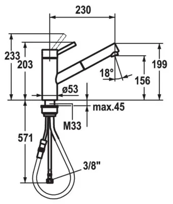 Produktbild von KWC Inox -Wasserhahn aus Edelstahl mit Auszugslauf der bis 700 mm ausziehbar ist.