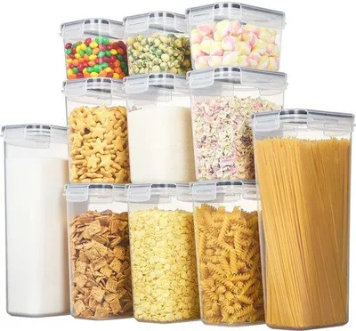 Image de Boîtes de rangement hermétiques avec couvercle, lot de 11 récipients de cuisine sans BPA pour la farine, le sucre et les céréales, avec marqueur et étiquettes