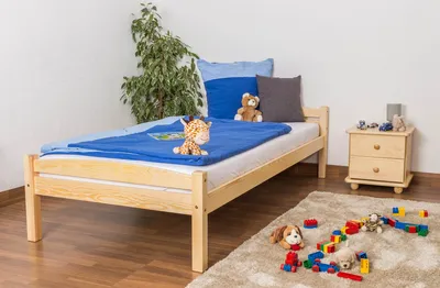 Produktbild von Bettrahmen für Kinder / Kinderbett 90 x 200 cm | Massivholz: Kiefer | Natur Lackiert