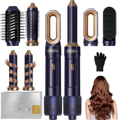 Immagine prodotto di Set asciugacapelli 6 in 1 con spazzola per ricci ad aria calda automatica, asciugacapelli, spazzola rotonda, spazzola ad aria calda, asciugacapelli, regali per donne, styling dei capelli