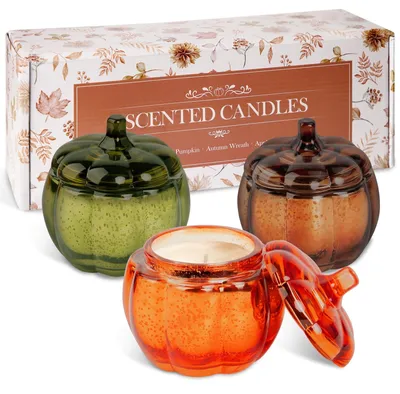Productafbeelding van Geurende Kaarsen Set van 3 met Aromatherapie in Pompoenvorm