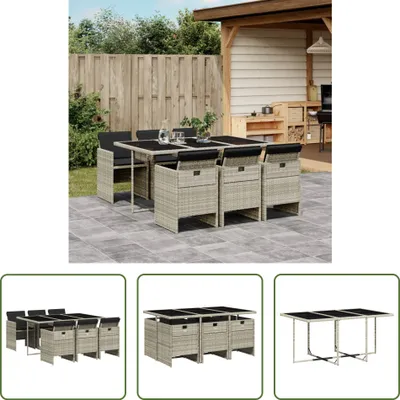 Produktbild von The Living Store 7-tlg. Garten-Essgruppe mit Kissen Hellgrau Poly Rattan
