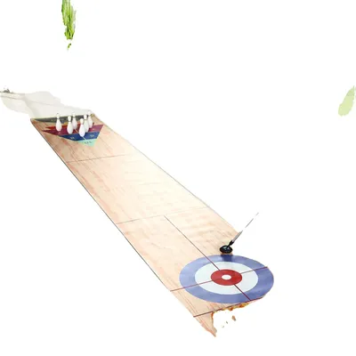 Produktbild von Tischcurling-Spiel, langlebiger Vliesstoff, 3,6 m Länge, für 1 bis 8 Spieler geeignet, inklusive 2 Schlägern, 6 Bowlingflaschen