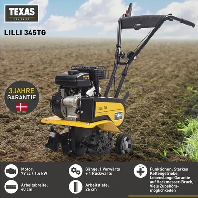 Produktbild von TEXAS Gartenfräse Motorhacke Bodenhacke Bodenfräse Pfug Benzin Lilli 345TG