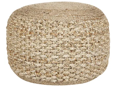 Zdjęcie produktu dla BELIANI Puf beżowy jutowy okrągły dziergany 50 x 35 cm pleciony podnóżek styl boho do salonu