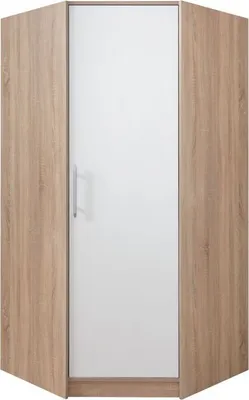 Produktbild von Eckschrank Weiß aus Holzwerkstoff 190x95x95 cm 1-türig mit 5 Regalböden und 2 Kleiderstangen