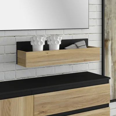 Image de Wandregal >QUAYLE< in Mauvella Eichem Schwarz - 74,6x19x19,4cm (BxHxT)