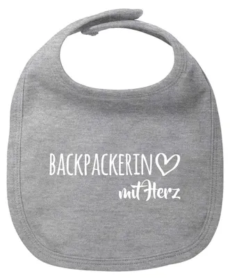 Produktbild von Huuraa Baby Lätzchen Backpackerin mit Herz Heather Grey Klettverschluss  Baumwolle Latz Geschenkidee