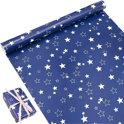 Immagine prodotto di Carta da regalo, rotolo blu, 43 cm x 12 m, motivo a stelle