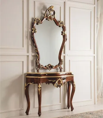 Produktbild von Casa Padrino Luxus Barock Konsole mit Wandspiegel Dunkelbraun / Gold -  Italy