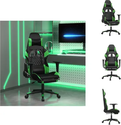 Produktbild von vidaXL Gaming-Stuhl mit Fußstütze Schwarz und Grün Kunstleder -  Gaming-Sessel