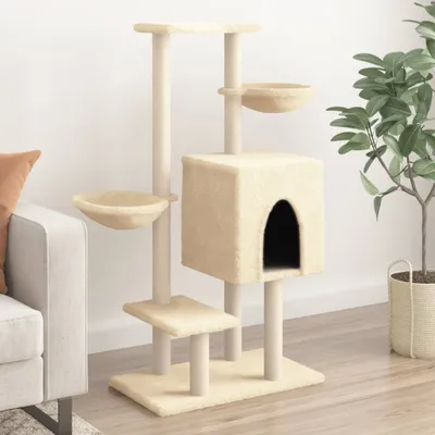 Produktbild von Cloris DesignMöbel Kratzbaum mit Sisal-Kratzsäulen Creme 117 cm , Kratzbäume 2024 Neu