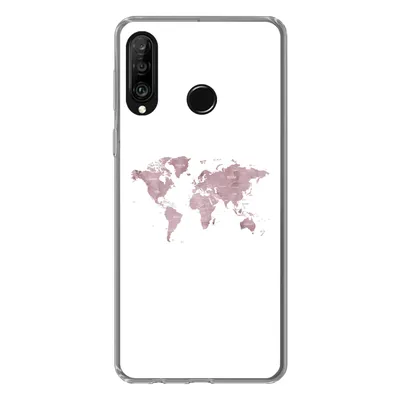 Produktbild von MuchoWow® Handyhülle Schutzhülle Hülle für Huawei P30 Lite Weltkarte - Rosa - Weiß Silikon Softcase Handy Hülle - Handyhülle