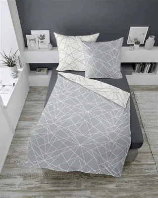 Produktbild von Dormisette Biber Bettwäsche 2tlg grau Silber 65101-08 | Bettwäsche-Set aus 100% Baumwolle | 2 teilige Wende-Bettwäsche 135x200 cm & Kissen 80x80 cm | Geometrisches Muster