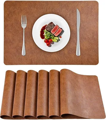Produktbild von PolkaHome® 6er Set Platzsets aus Kunstleder, Hitzebeständig, Abwischbar, Doppelseitig, 43 x 30 cm, Braun