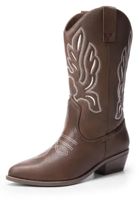 Produktbild von DREAM PAIRS Damen Cowboystiefel Cowgirlstiefel,Braun-Pu,37