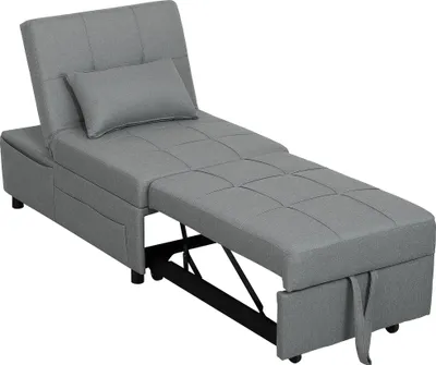 Produktbild von 3-in-1 Klappsessel mit Seitentasche, Gästebett mit Kissen, Verstellbarer Rückenlehne, Bettsessel mit Rollen, Hellgrau