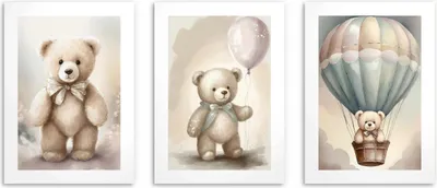 Produktbild von Pastellfarbenes Wandposter fürs Kinderzimmer. Süße Teddybären 3x 30x40