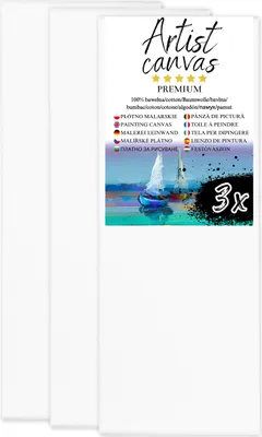 Immagine prodotto di 3x Tela su telaio, 100% cotone, 280 g/m², fondo bianco 50X130 cm
