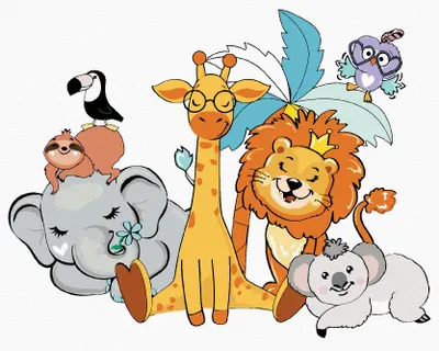 Produktbild von Zuty - Malen nach Zahlen - GIRAFFE, ELEFANT, LÖWE, KOALA, TUKAN UND ANDERE TIERE, 40x50 cm, mit Keilrahmen (bereits gespannt)