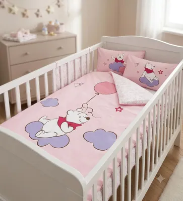Produktbild von Disney Winnie the Pooh Baby Bettwäsche 40x60 + 100x135, 100% Baumwolle mit Reißverschluss