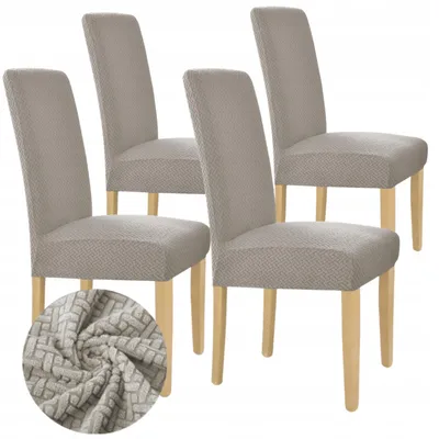 Produktbild von Stuhlhussen - 4 Stück - Graubeige Jacquard - Universeller Stuhlbezug - Passend für Henriksdal - Waschbar