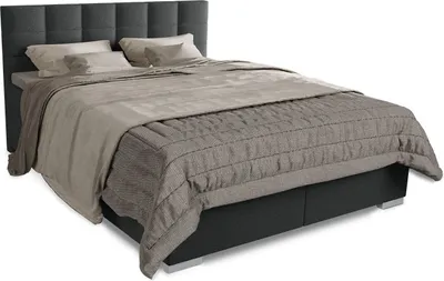 Produktbild von Juskys Boxspringbett Seattle 180x200 cm- hoher Komfort, weicher Malmo-Stoff, komfortable Einstiegshöhe - Dunkelgrau