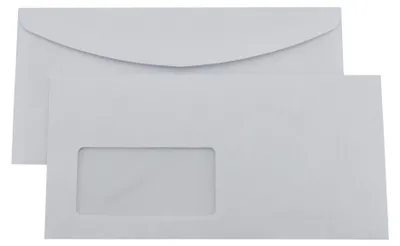 Produktbild von Kaenguruh DL Briefumschlag,nassklebend, holzfrei weiss 75g, mit Fenster, grauer Innendruck