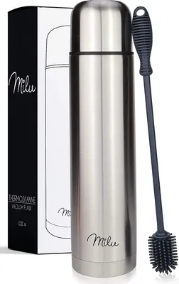 Produktbild von Milu Thermosflasche Thermoskanne Isolierflasche 1L - Isolierte Edelstahl Trinkflasche, 100% Auslaufsicher, Doppelwandisolierung 1000ml ( Edelstahl )