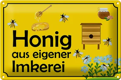 Produktbild von Blechschild Honig aus eigener Imkerei, 30 x 20 cm, Blechschilder Bienen Tier Wiese