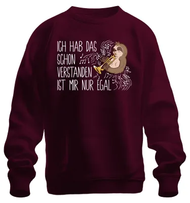 Productafbeelding van Ik begrijp het. Luiaard, trompet, muziekfanaat, sarcasme, uni sweatshirt, trui, bordeauxrood, maat S