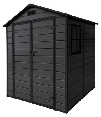 Produktbild von ECD Germany Gartenhaus wetterfest 5m³ Kunststoff Gerätehaus mit Doppeltüren Boden Satteldach 151x182x220cm Dunkelgrau Geräteschuppen Gartenschuppen